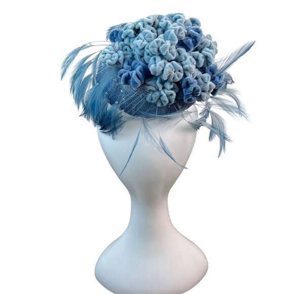 Prado Women's Blue Faux Feathers With Chin Loop Fascinator Hat - Picture 3 of 7